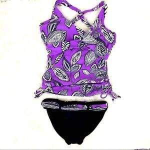 Purple and Black Leaf Print Women's Swimsuit